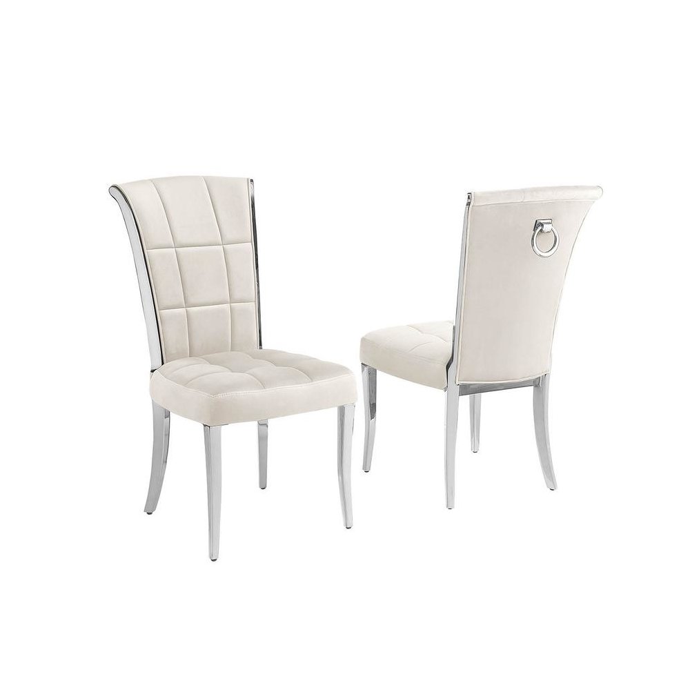 Cream velvet chairs with silver base and a decorative back ring (SET OF 2)