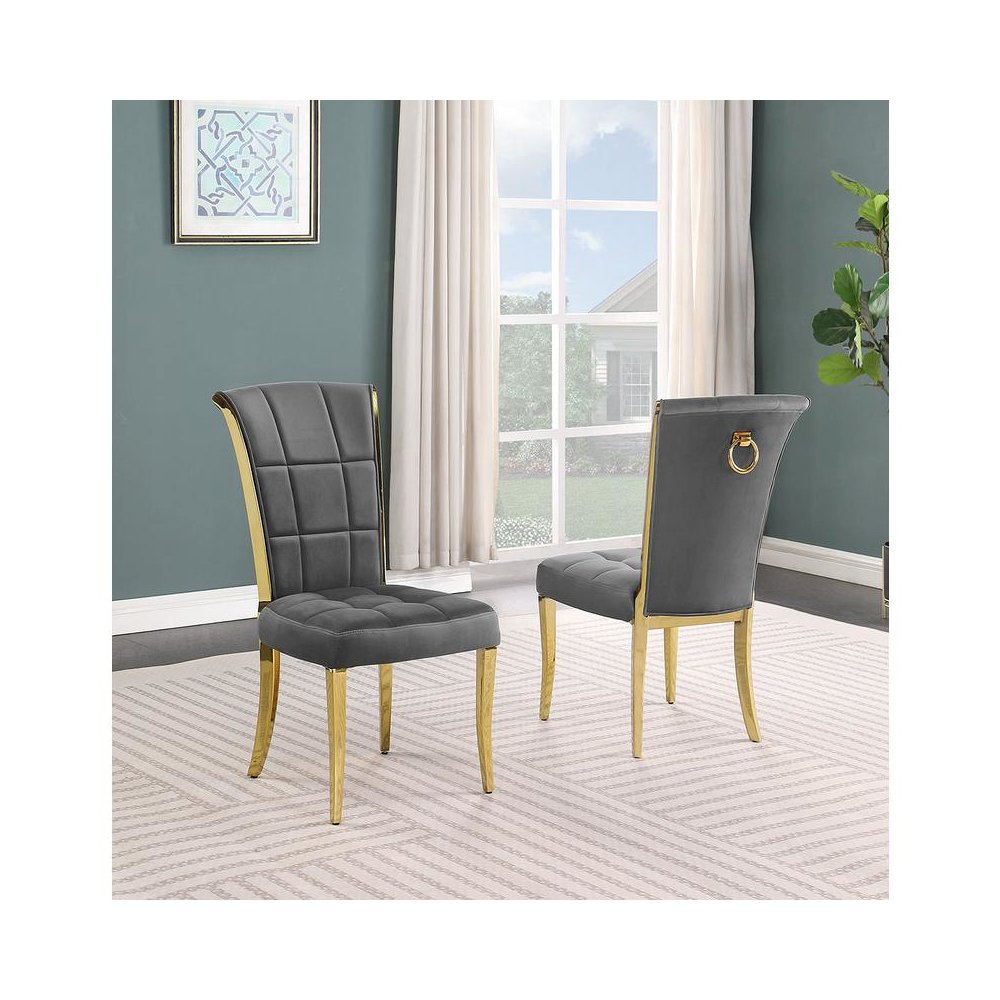 Dark grey velvet side chairs with gold color base (SET OF 2)