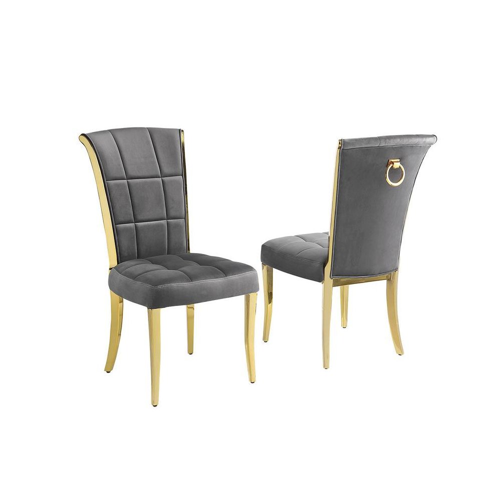 Dark grey velvet side chairs with gold color base (SET OF 2)