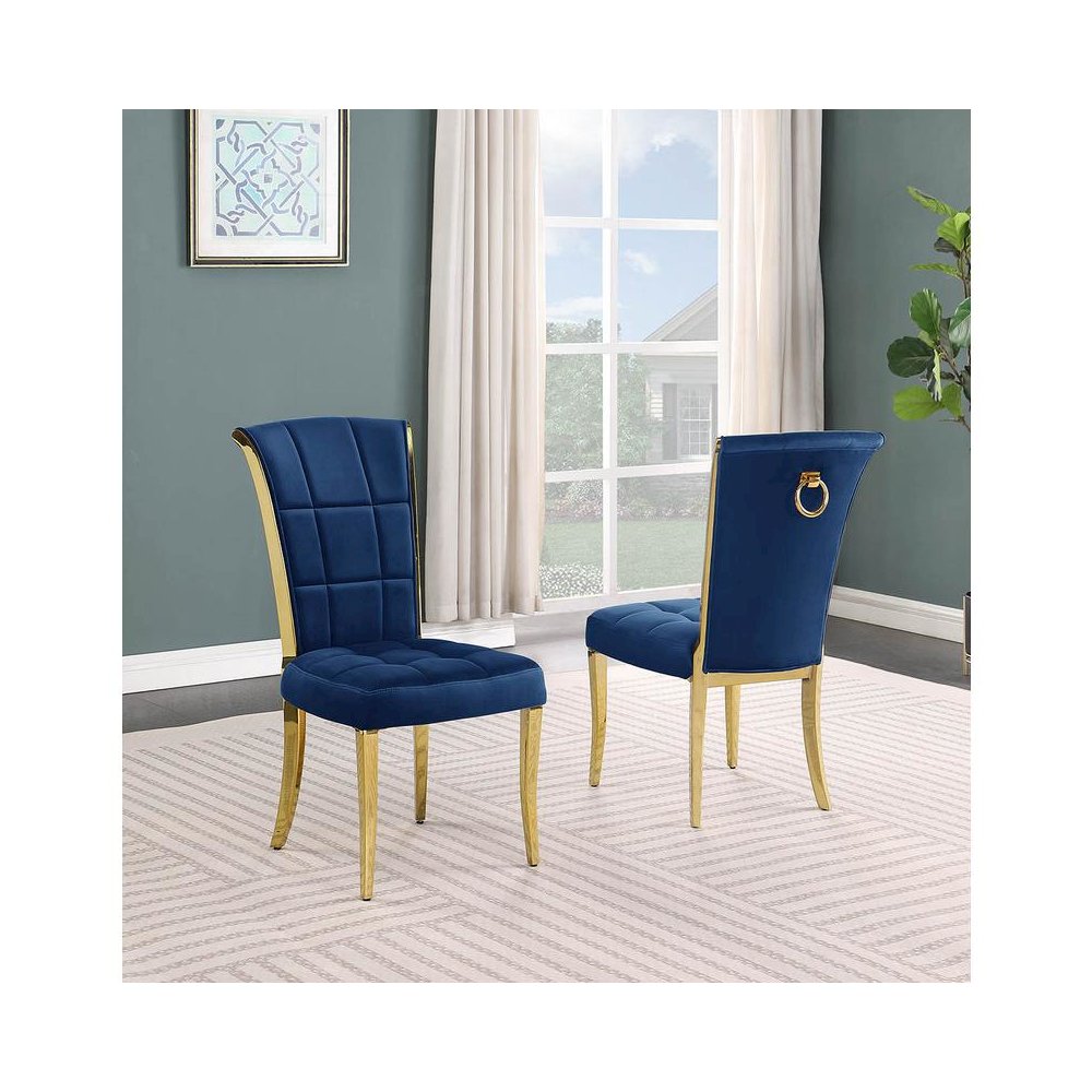 Navy blue velvet side chairs with gold color base (SET OF 2)