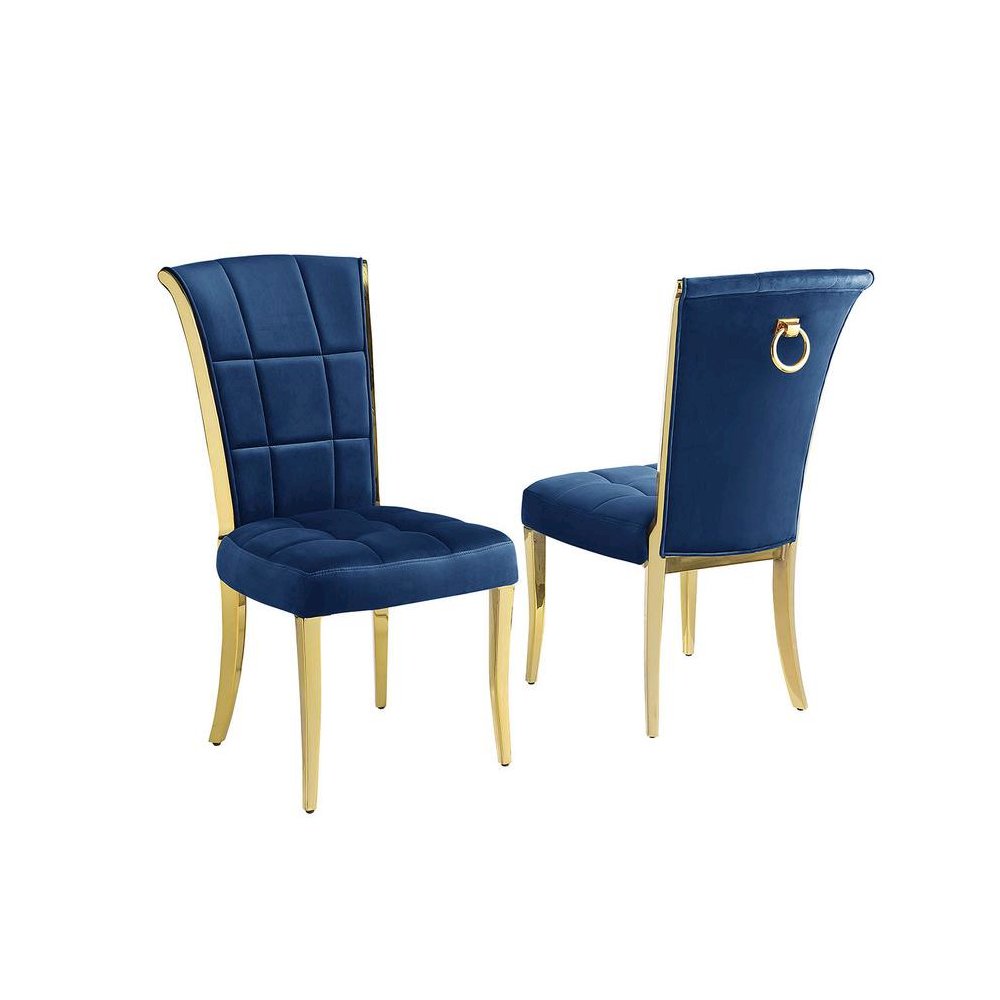 Navy blue velvet side chairs with gold color base (SET OF 2)