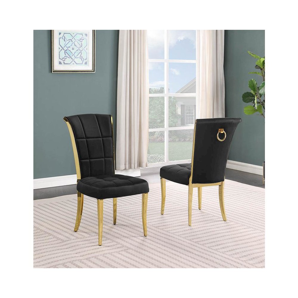 Black velvet side chairs with gold color base (SET OF 2)
