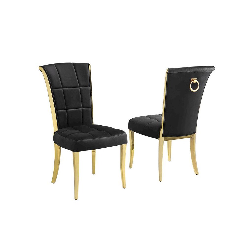 Black velvet side chairs with gold color base (SET OF 2)