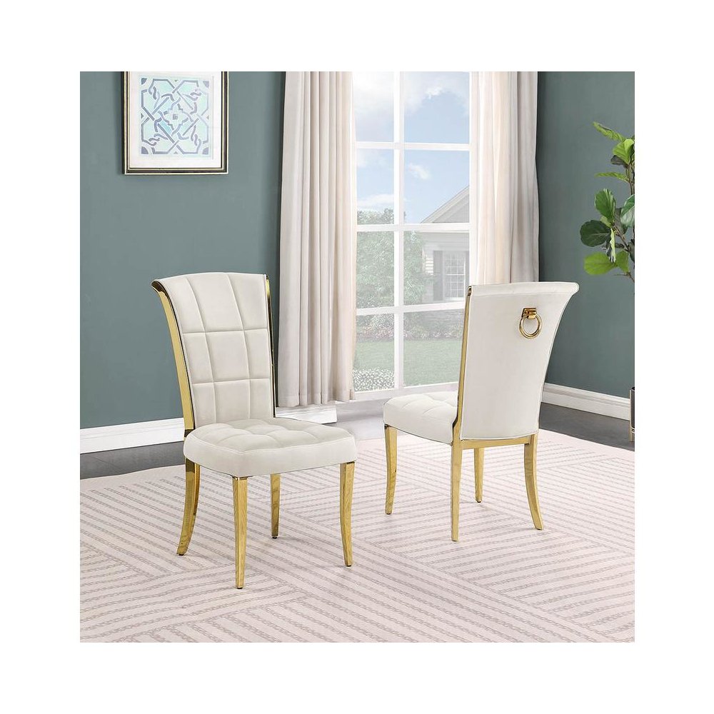 Cream velvet chairs with gold color base (SET OF 2)