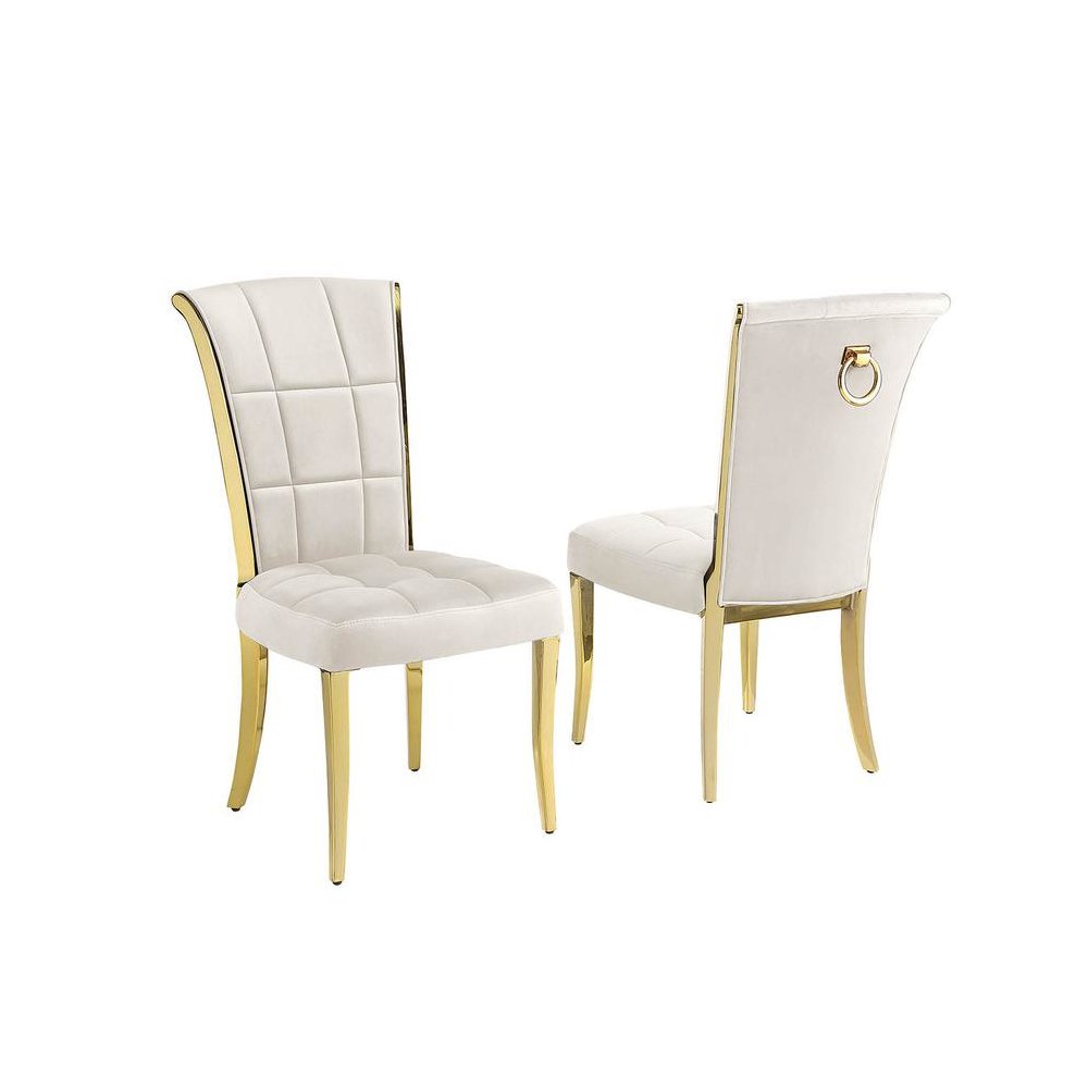Cream velvet chairs with gold color base (SET OF 2)