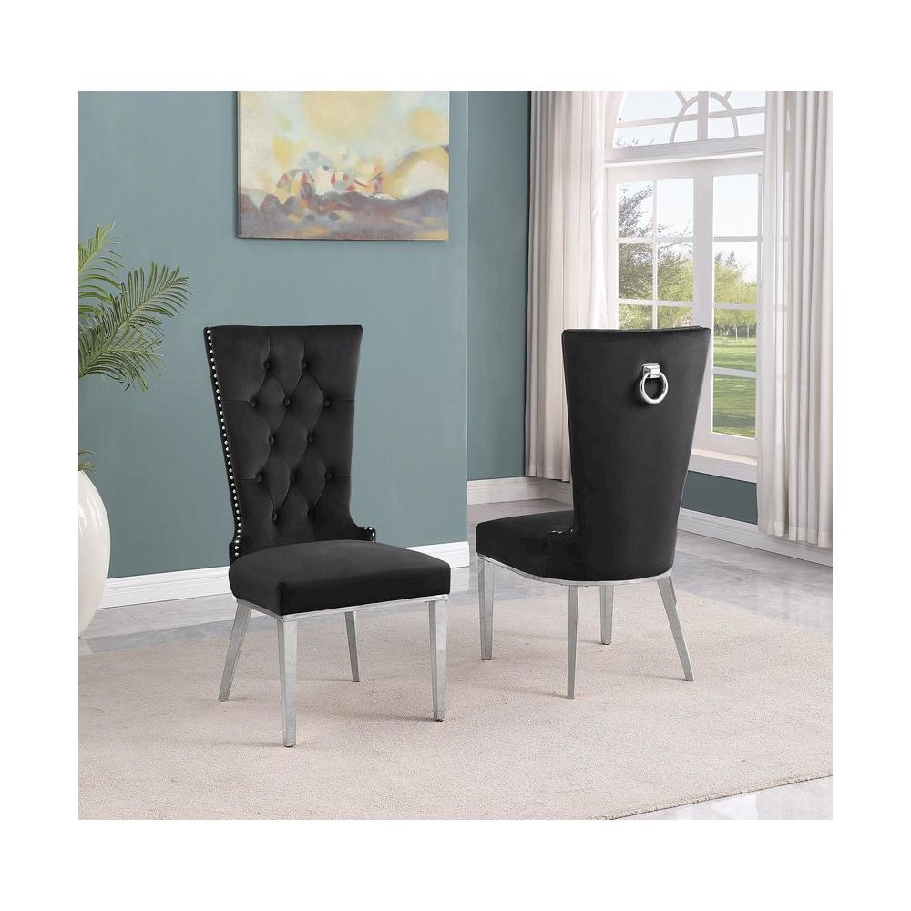 Black velvet side chair with silver stainless steel base (SET OF 2)