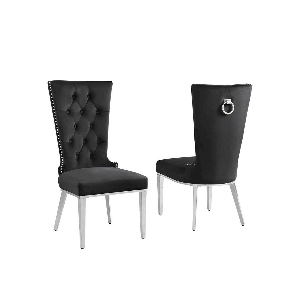 Black velvet side chair with silver stainless steel base (SET OF 2)