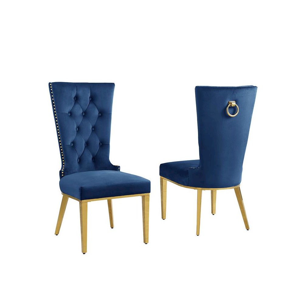 Navy Blue velvet side chair with gold stainless steel base (SET OF 2)