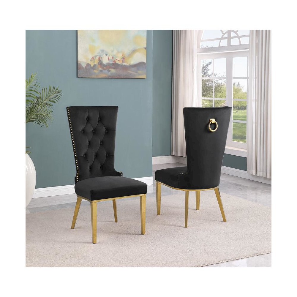 Black velvet side chair with gold stainless steel base (SET OF 2)