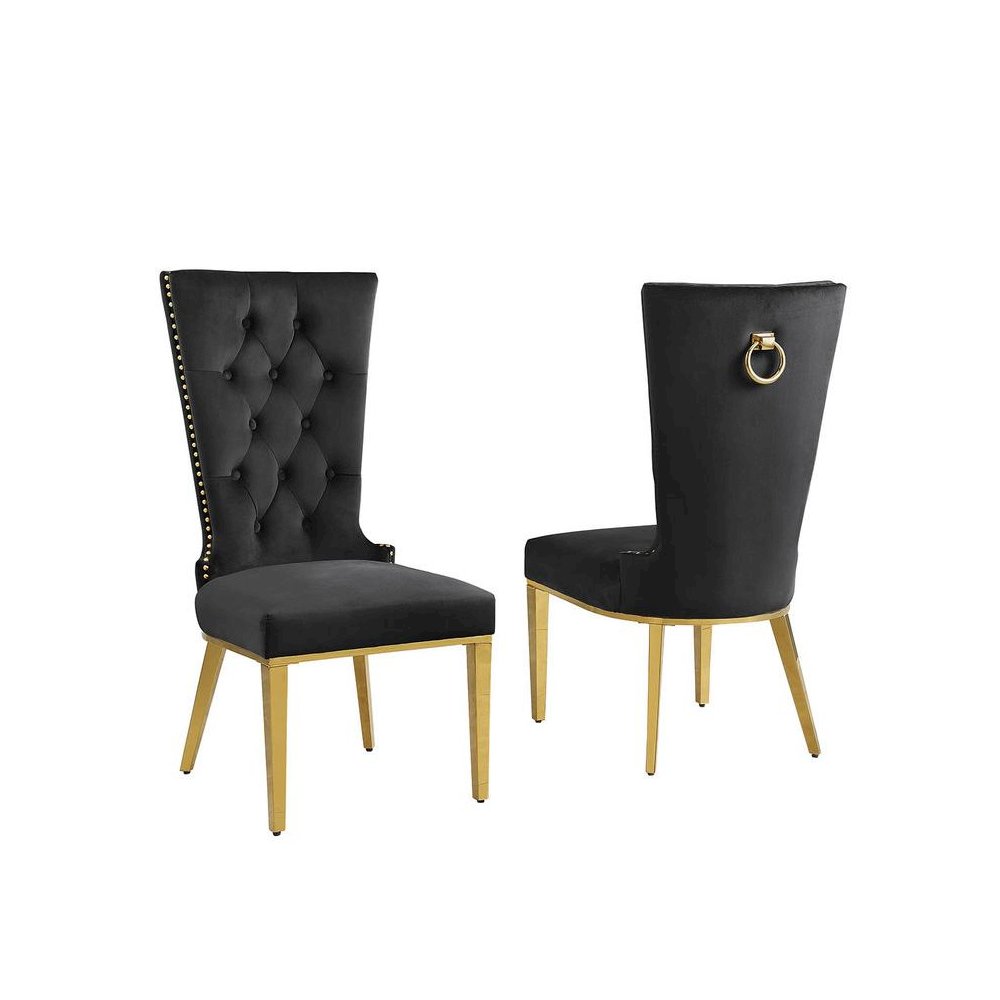 Black velvet side chair with gold stainless steel base (SET OF 2)