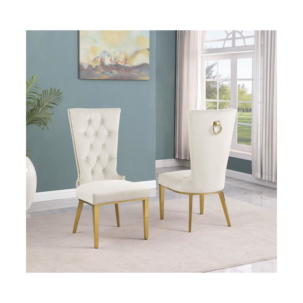 Cream velvet side chair with gold stainless steel base (SET OF 2)