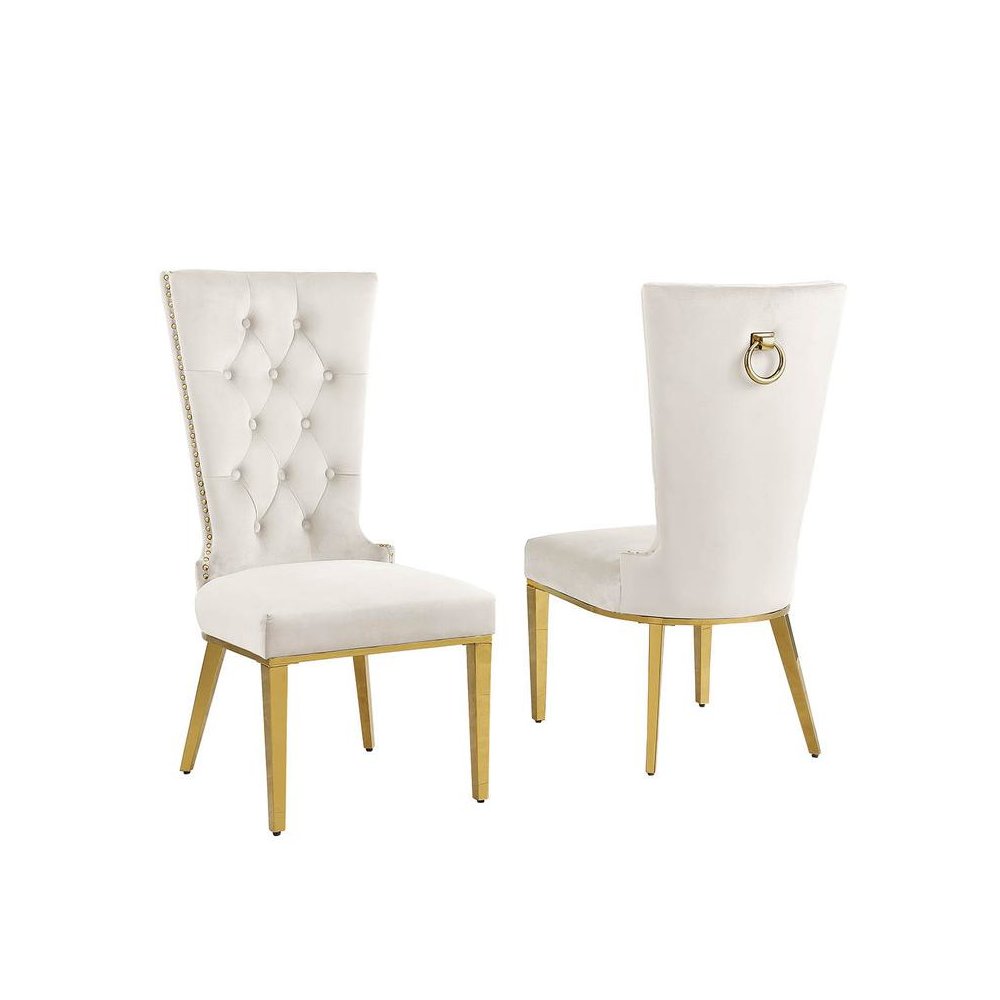 Cream velvet side chair with gold stainless steel base (SET OF 2)
