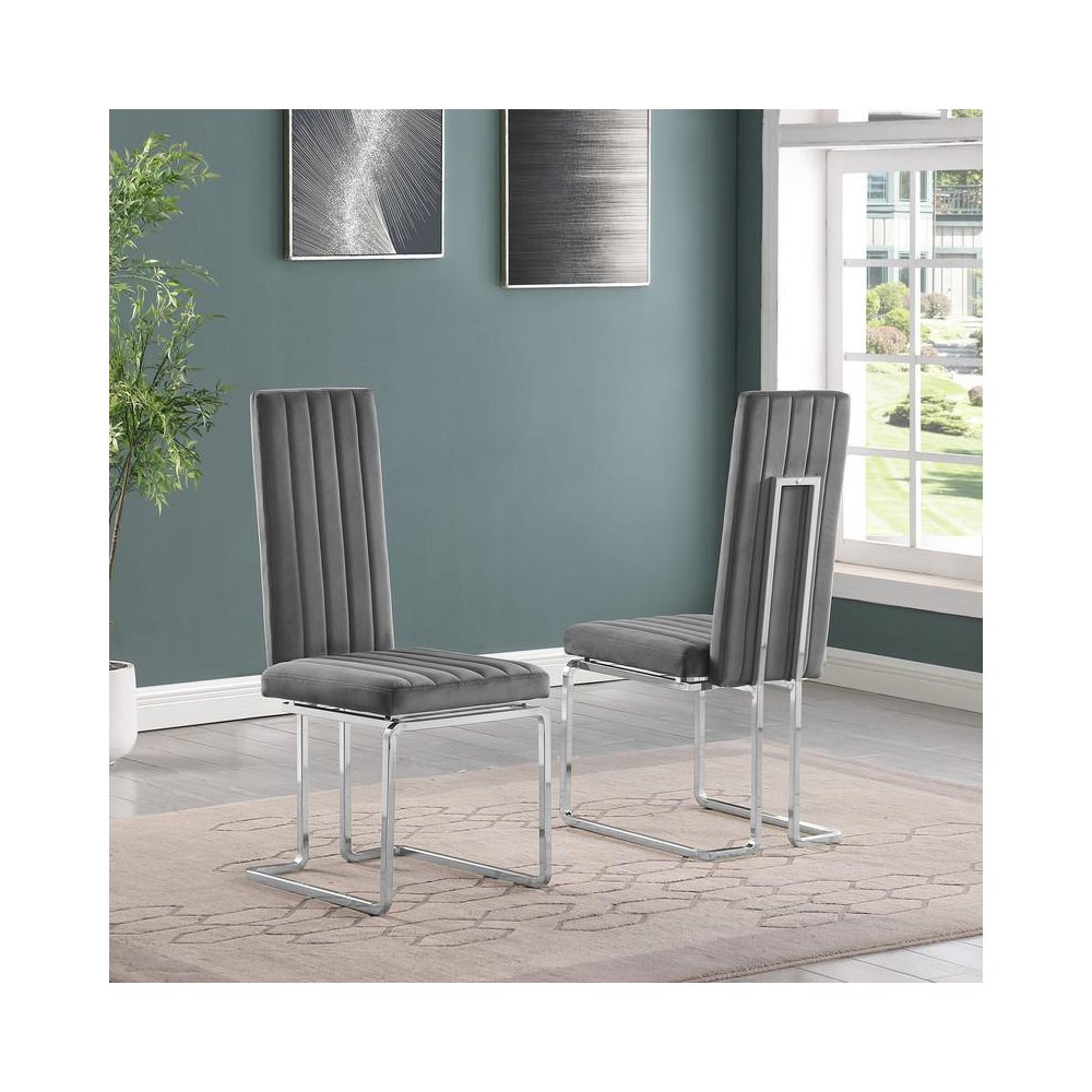 Dark grey velvet side chairs with silver base (SET OF 2)