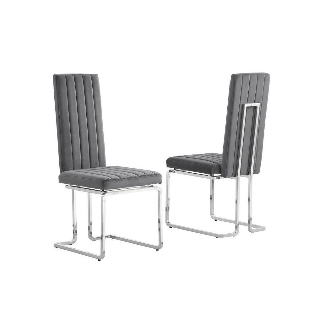 Dark grey velvet side chairs with silver base (SET OF 2)