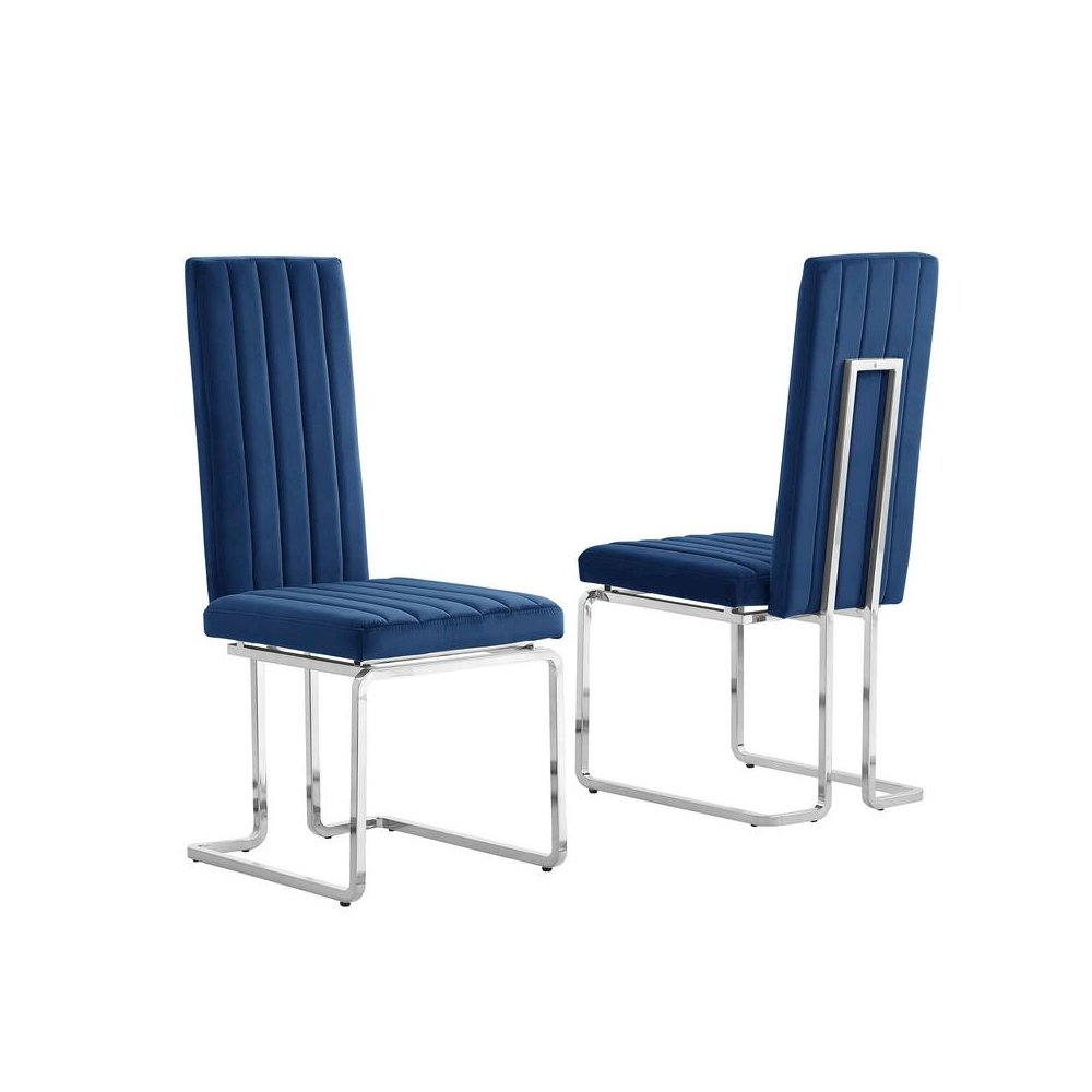 Navy blue velvet side chairs with silver base (SET OF 2)