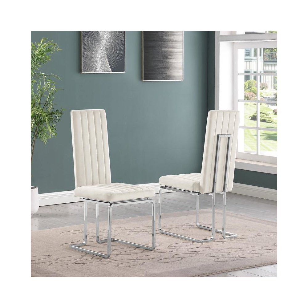 Cream velvet chairs with silver base (SET OF 2)