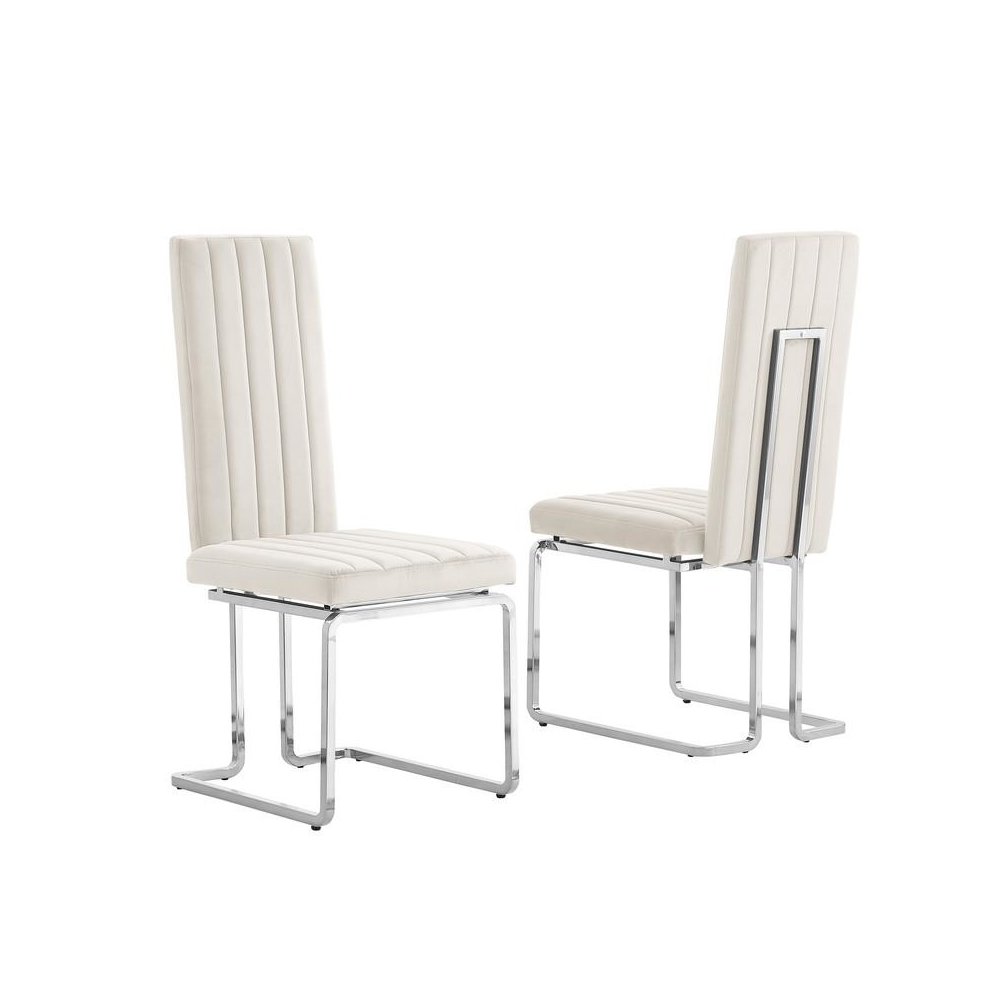 Cream velvet chairs with silver base (SET OF 2)