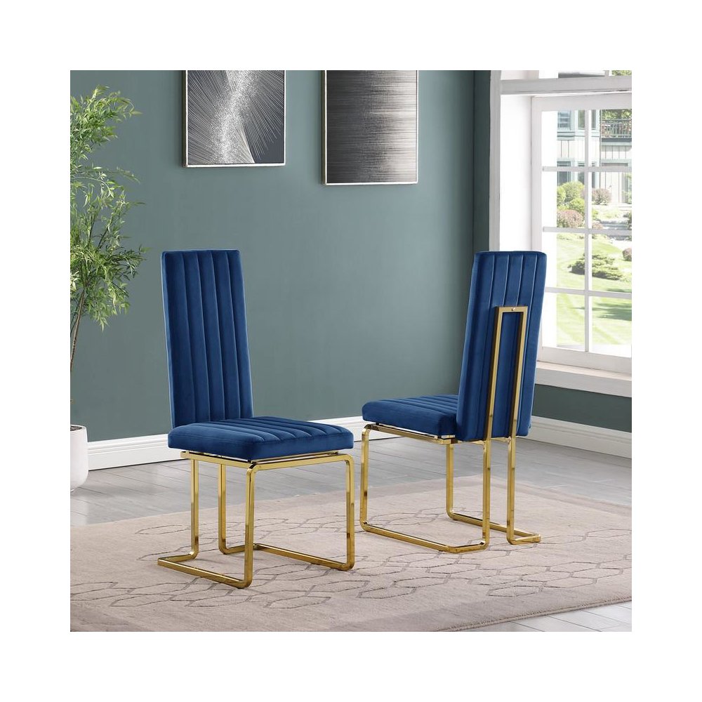 Navy blue velvet side chairs with gold color base (SET OF 2)