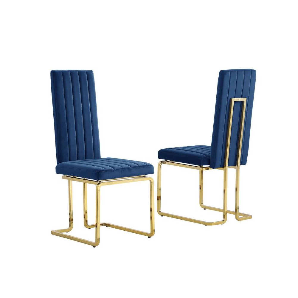 Navy blue velvet side chairs with gold color base (SET OF 2)