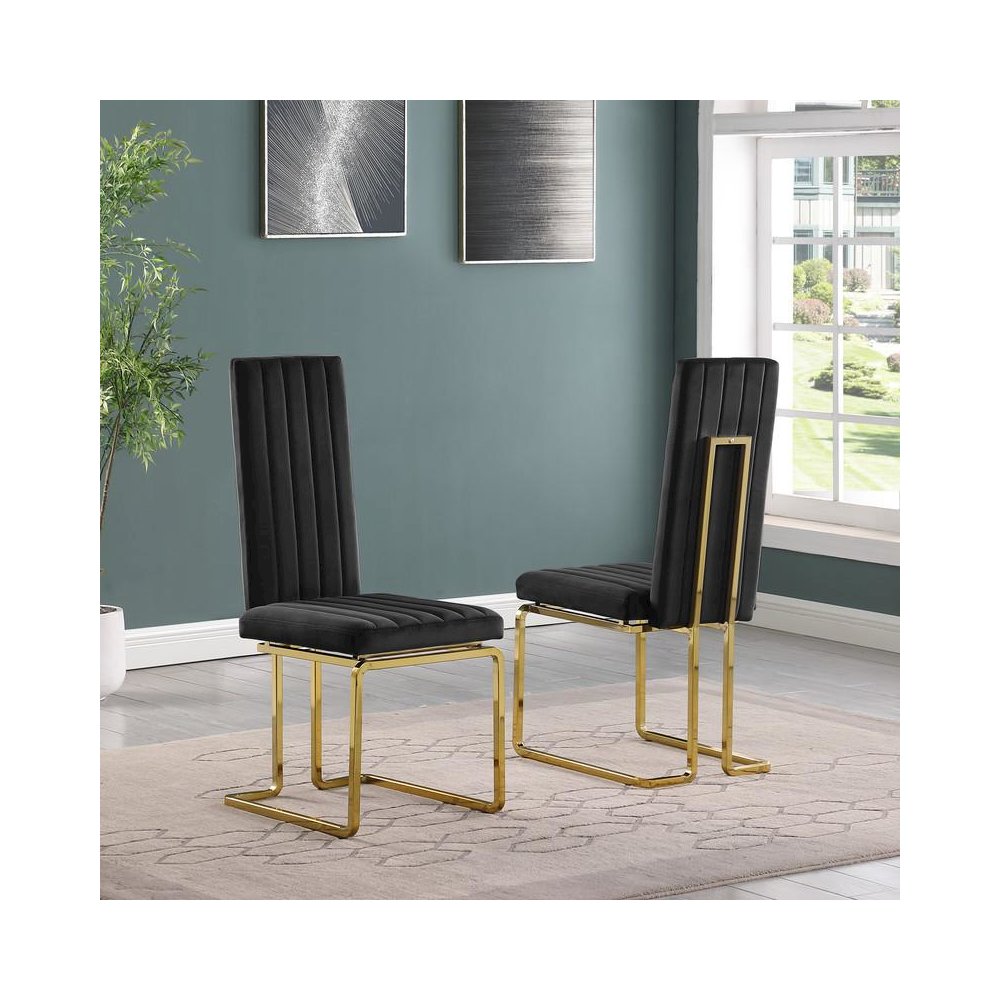Black velvet side chairs with gold color base (SET OF 2)