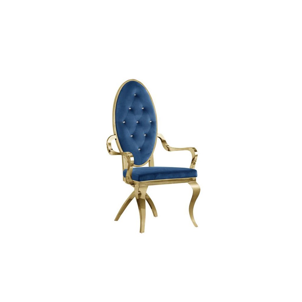 Navy Blue Velvet Tufted Arm Dining Chairs