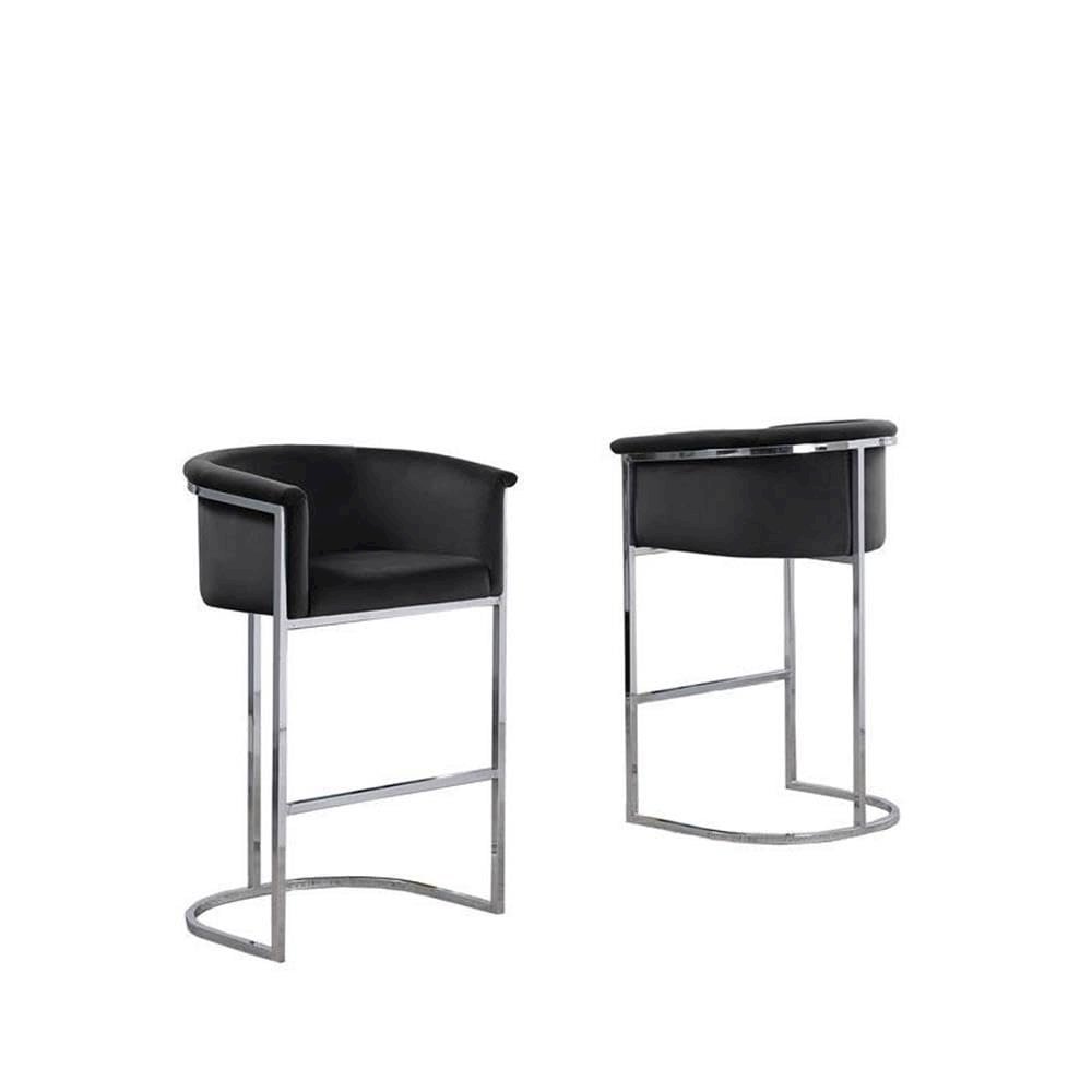 24″ Black Velvet Upholstered Counter Height with Silver Base Single