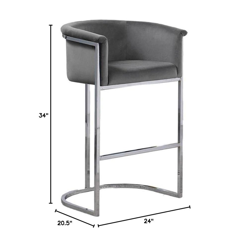 24″ Dark Gray Velvet Upholstered Counter Height with Silver Base Single