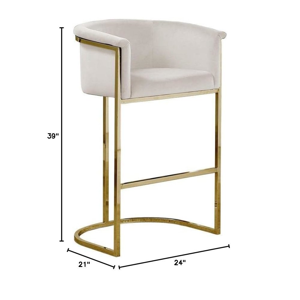 29″ Cream Upholstered Barstool with Gold Base -Single