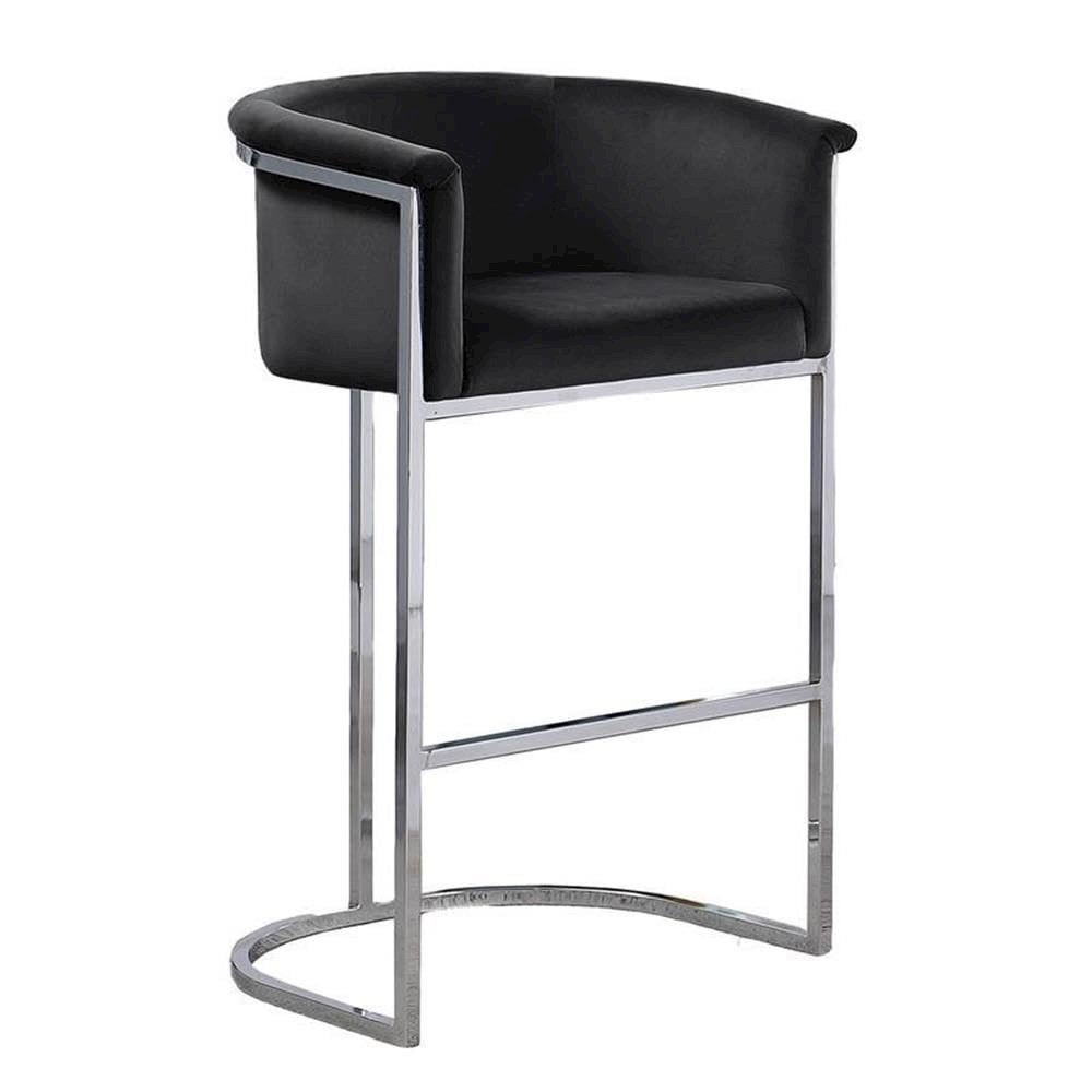 24″ Black Velvet Upholstered Counter Height with Silver Base Single