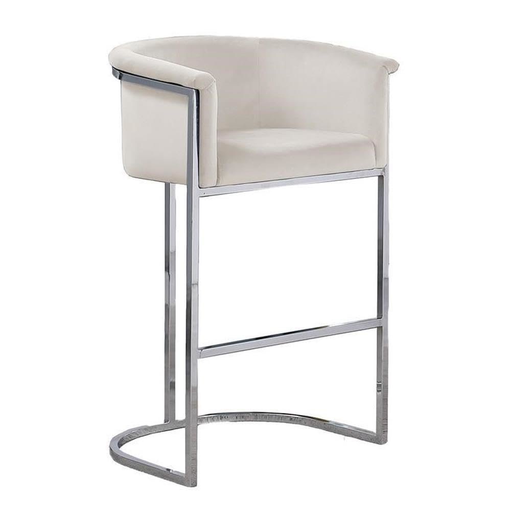 24″ Cream Velvet Upholstered Counter Height with Silver Base Single