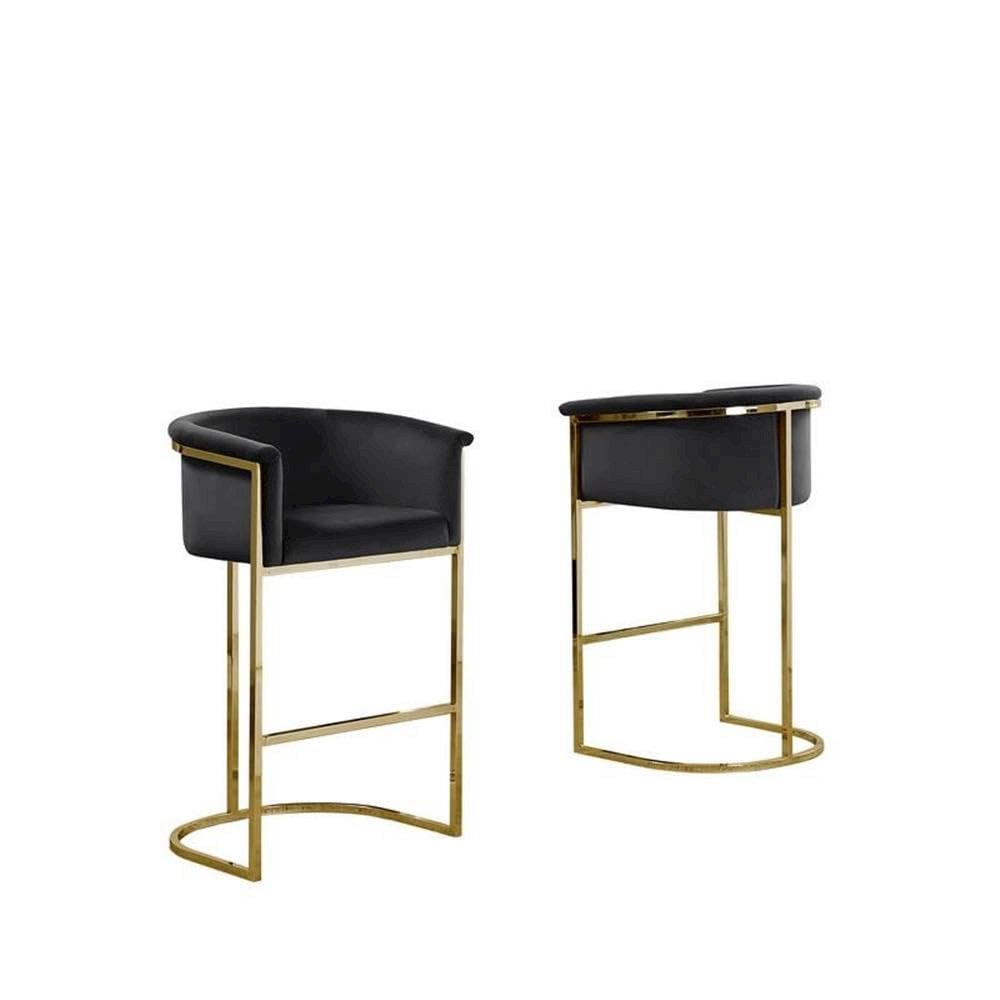 29″ Black Upholstered Barstool with Gold Base -Single
