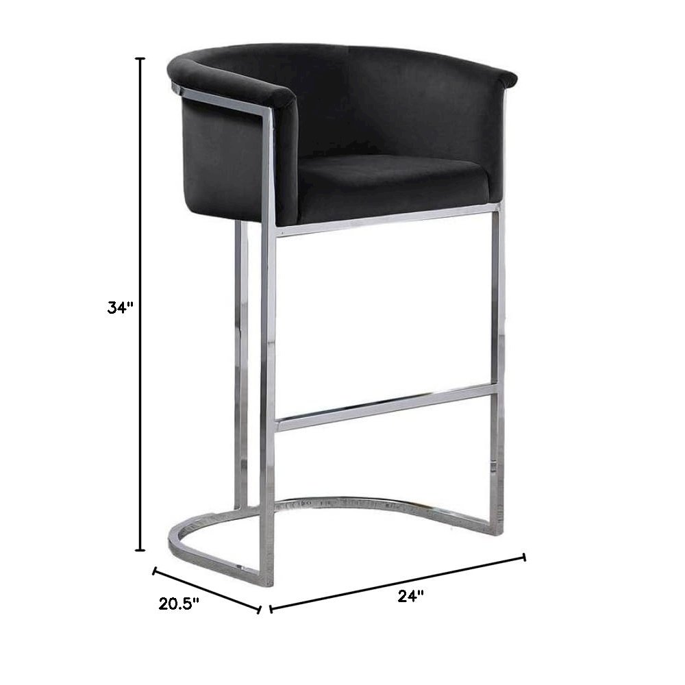 24″ Black Velvet Upholstered Counter Height with Silver Base Single