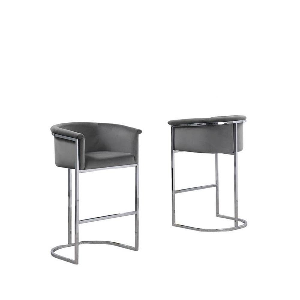 24″ Dark Gray Velvet Upholstered Counter Height with Silver Base Single