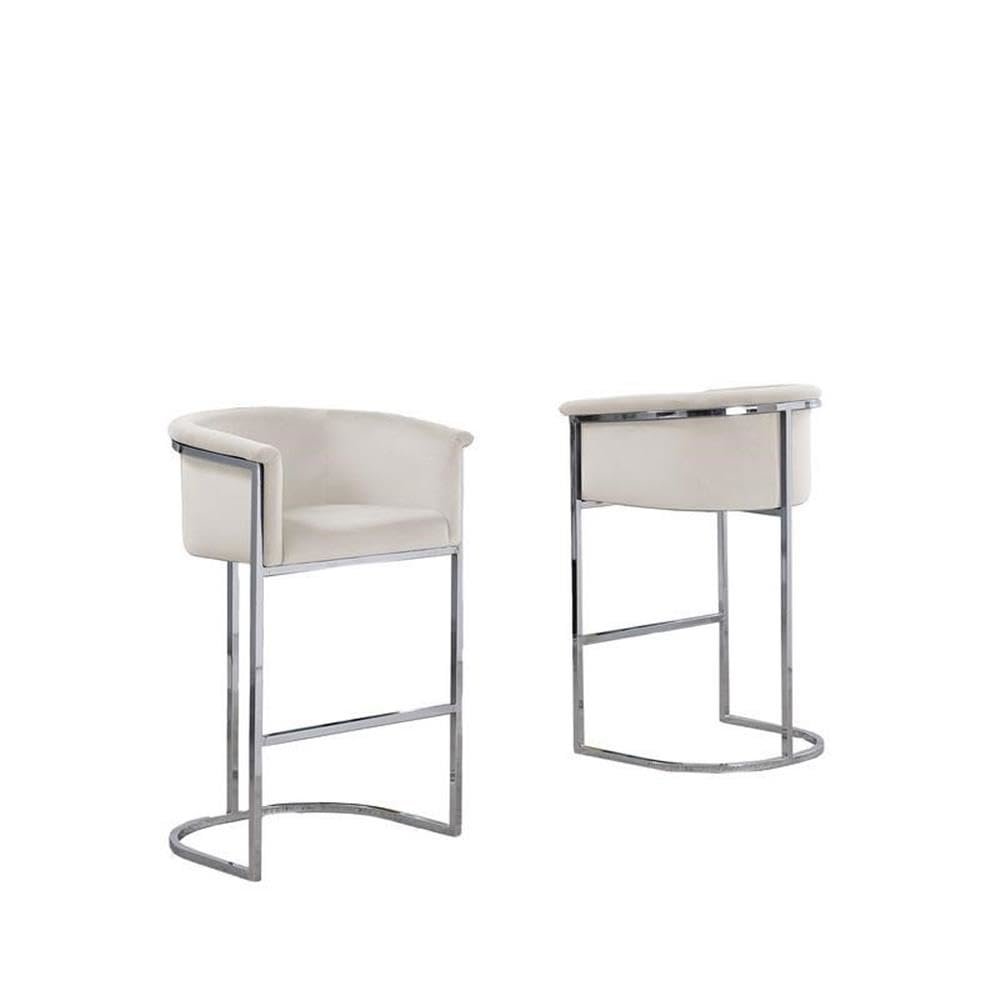 24″ Cream Velvet Upholstered Counter Height with Silver Base Single