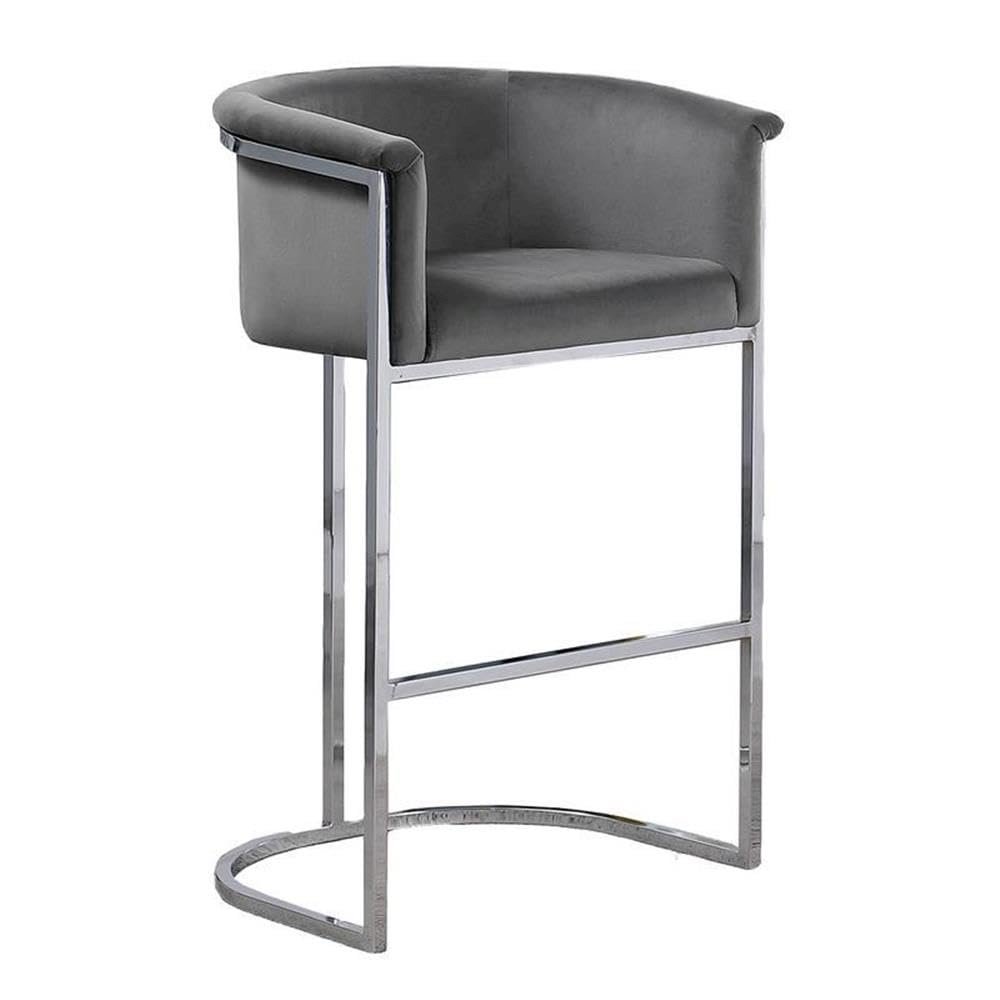 24″ Dark Gray Velvet Upholstered Counter Height with Silver Base Single