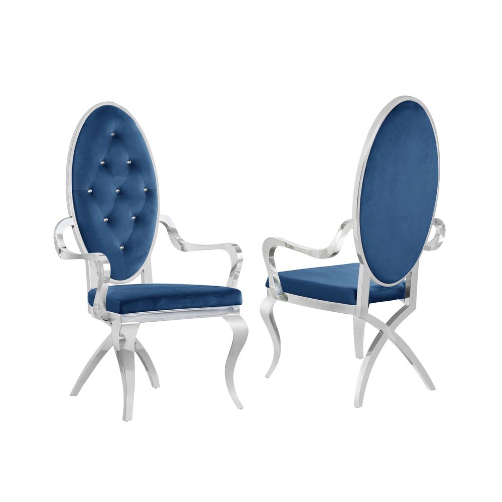 Navy Blue Velvet Tufted Arm Dining Chairs