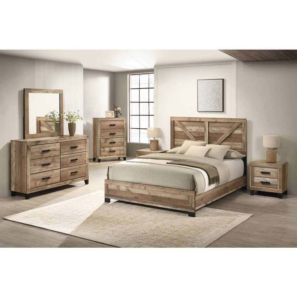 Weathered Brown Pine 6-Drawers Dresser with Mirror