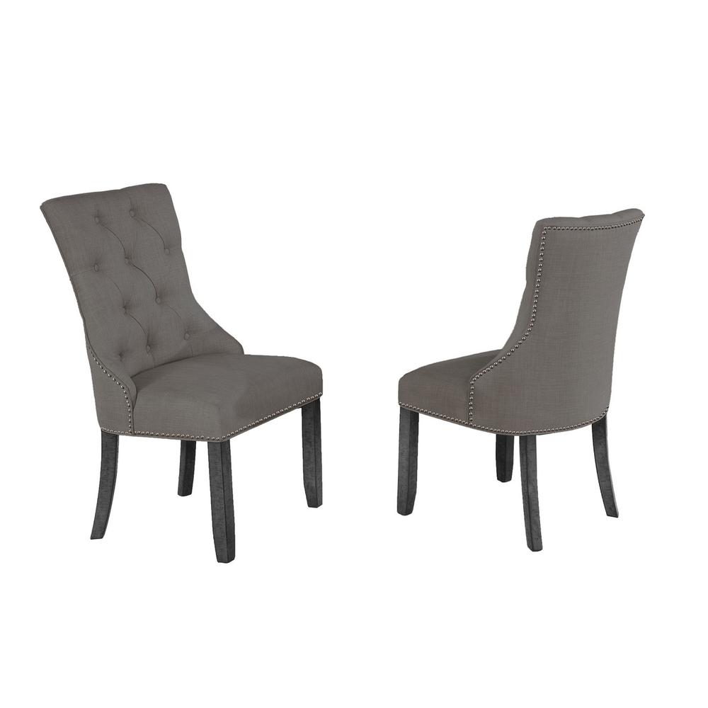 9 Piece Dining set with Dark Gray Solid wood Table and 8 Gray Linen Fabric Side Chairs