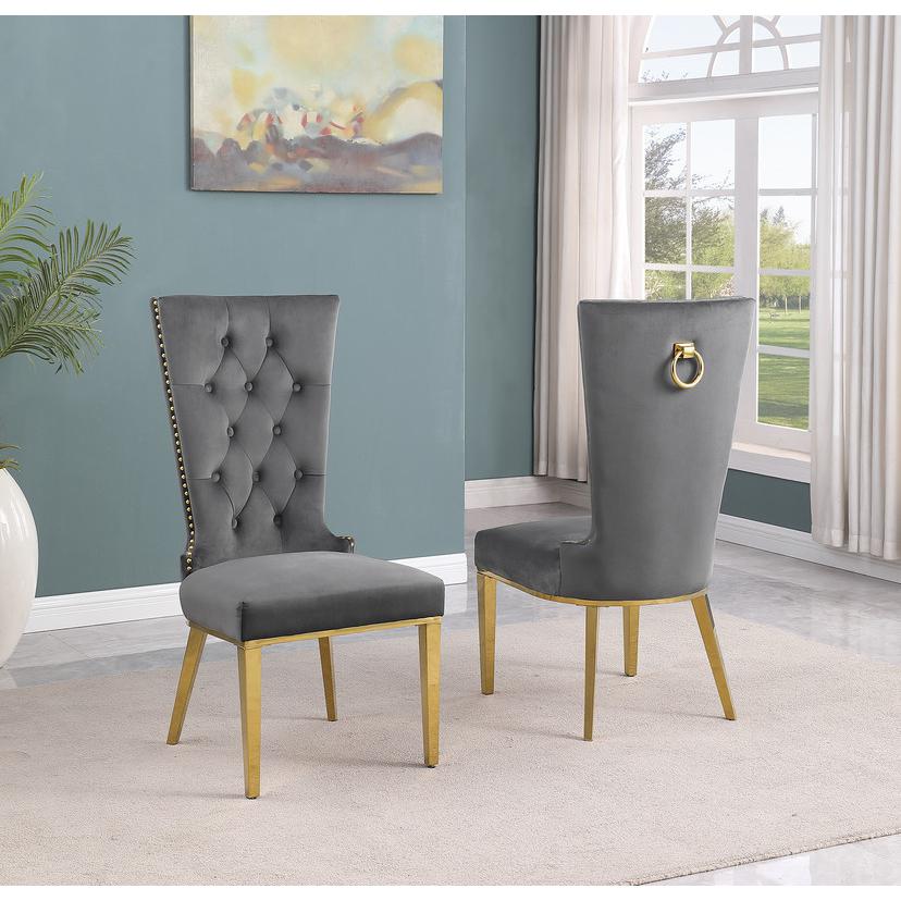 9pc Large(79″) marble top dining set with gold base and 8 Dark grey side chairs