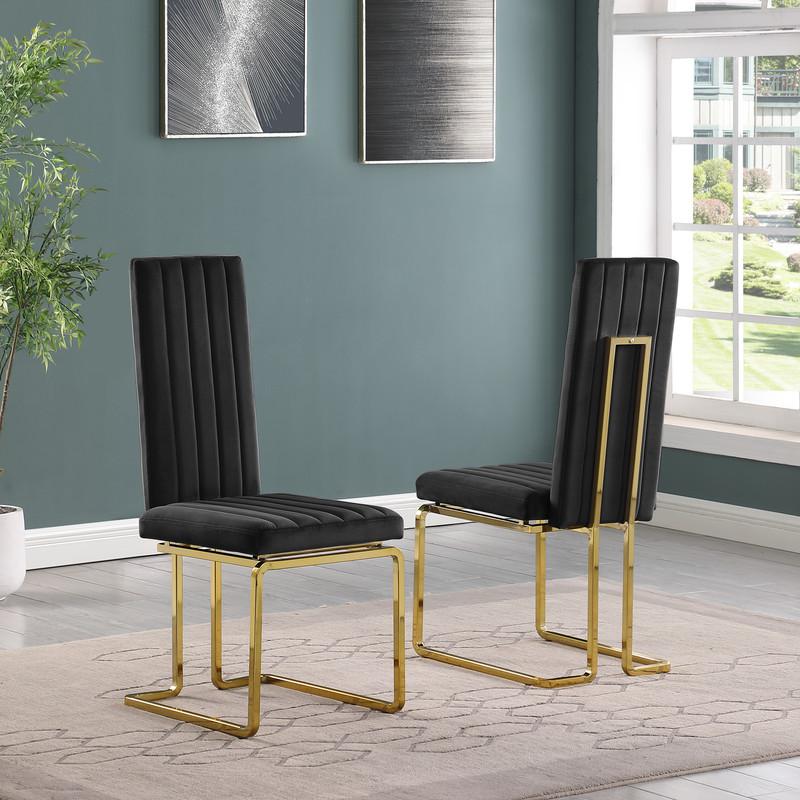 9pc Large(79″) marble top dining set with gold base and 8 Black side chairs