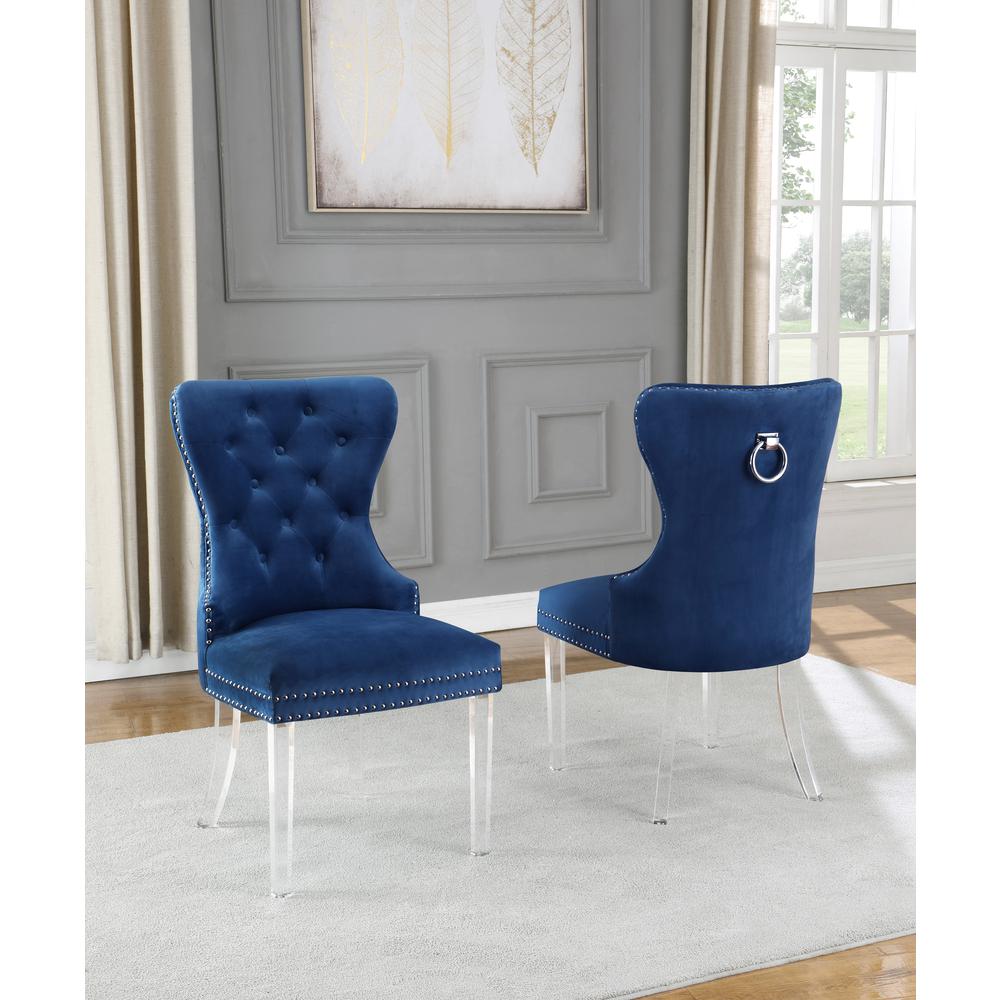 Navy Blue Velvet Tufted Dining Side Chairs
