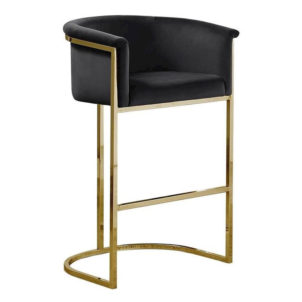 29″ Black Upholstered Barstool with Gold Base -Single