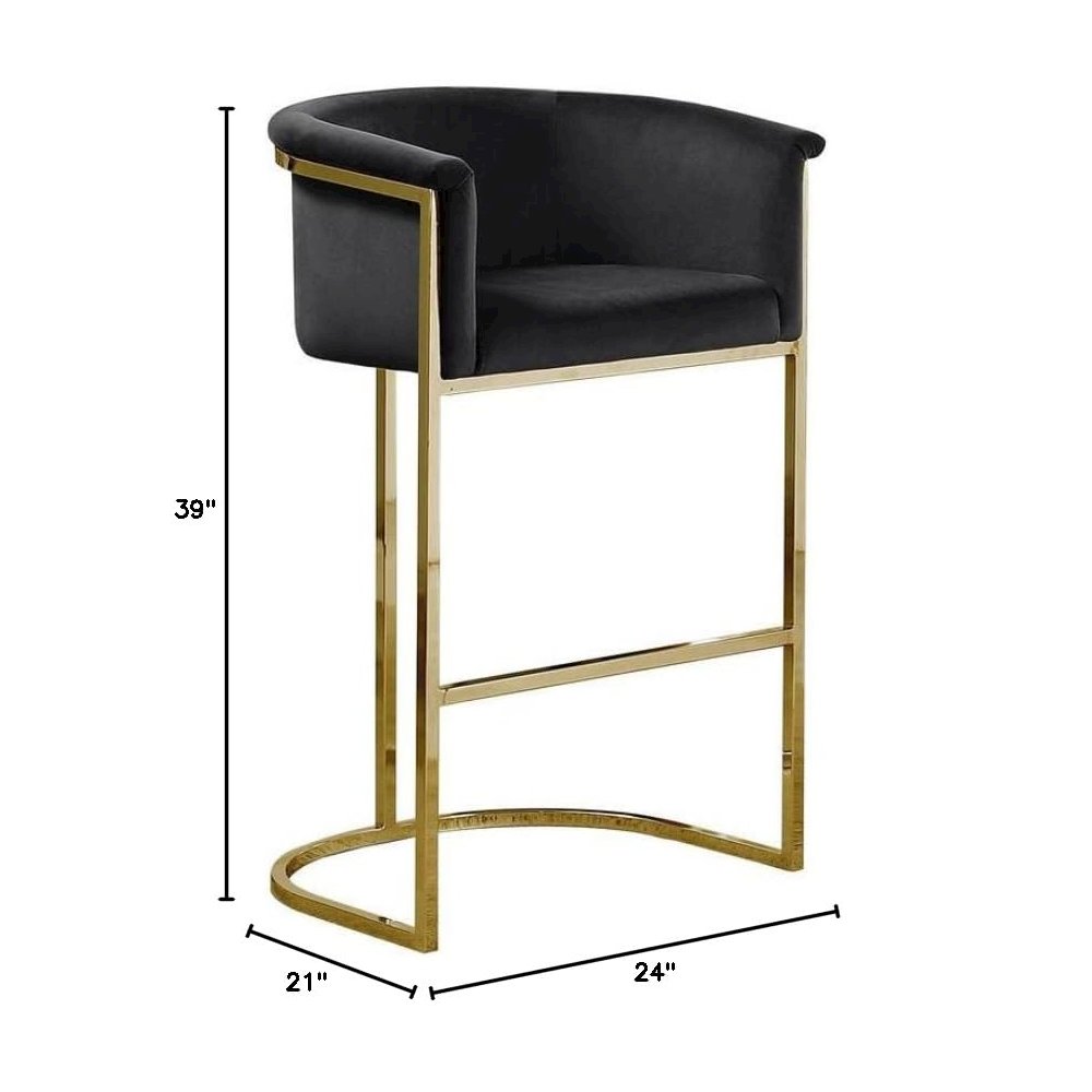 29″ Black Upholstered Barstool with Gold Base -Single
