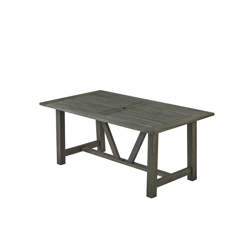 Outdoor Patio Dining Table – Rectangular Gray Acacia Wood Frame Table