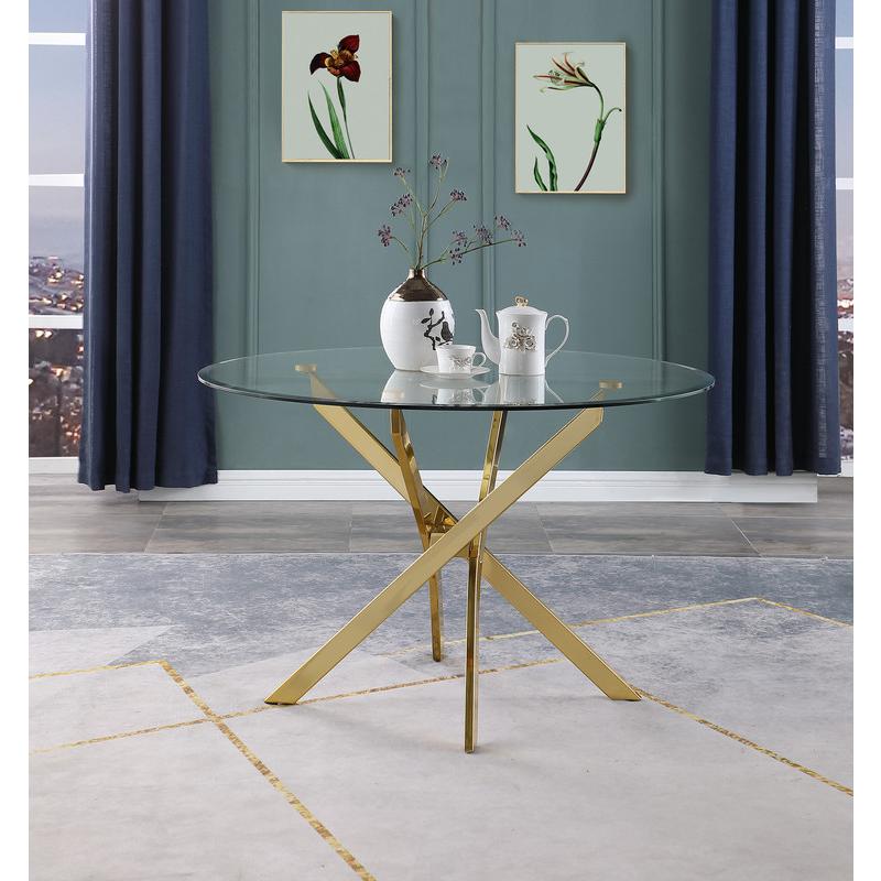 5pc dining Set- Round tempered glass dining table with 4 Navy Blue velvet chairs