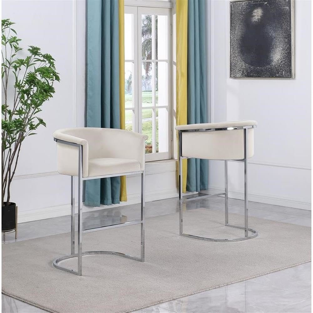 24″ Cream Velvet Upholstered Counter Height with Silver Base Single