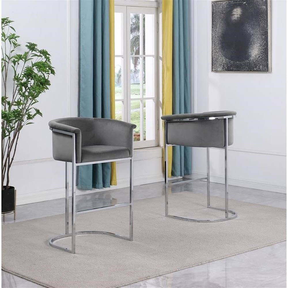 24″ Dark Gray Velvet Upholstered Counter Height with Silver Base Single