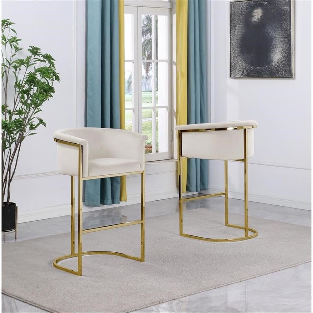 29″ Cream Upholstered Barstool with Gold Base -Single