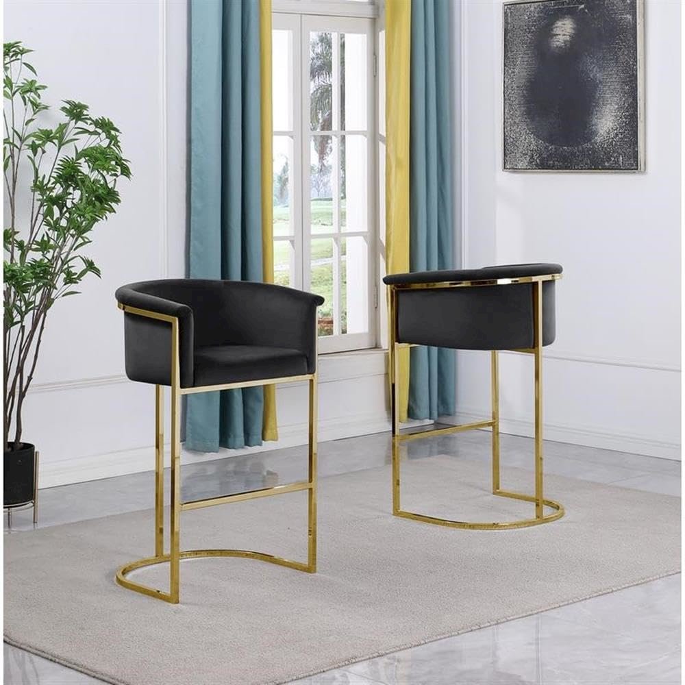 29″ Black Upholstered Barstool with Gold Base -Single