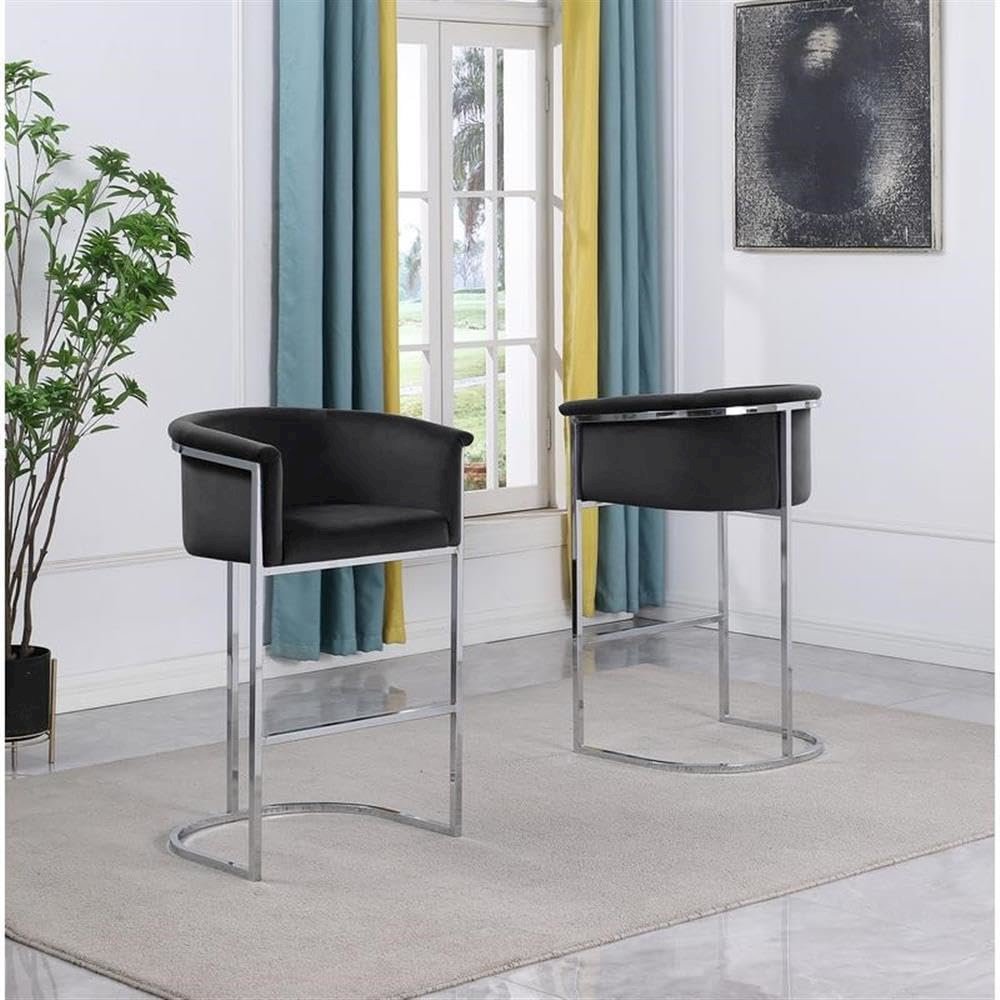 24″ Black Velvet Upholstered Counter Height with Silver Base Single